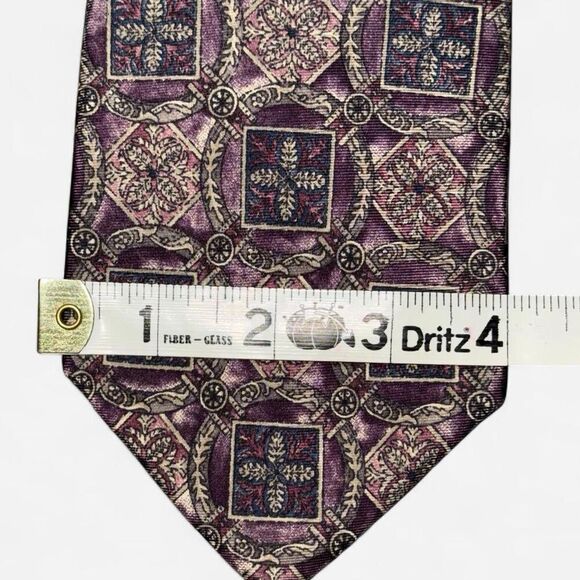 Vintage 90s Bill Blass Purple and Tan Geometric Print Neck Tie - Picture 5 of 6